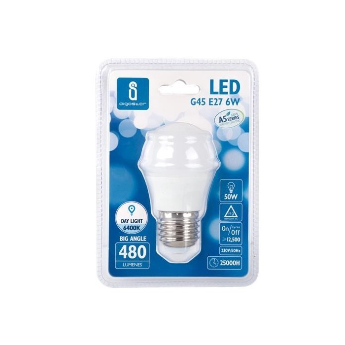 Żarówka LED E27 6W (G45 / mała kulka) - zimna biel